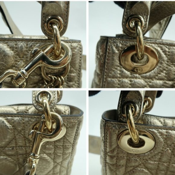 100% Authentic DIOR Lady Gold Leather Satchel Bag - Picture 5 of 12